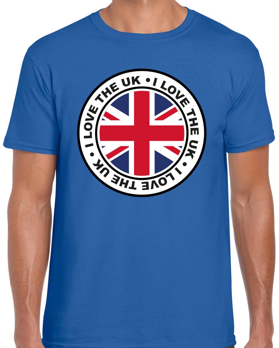 Bellatio Decorations Verkleed T-shirt voor heren - I Love The UK - blauw - voetbal supporter - themafeest L