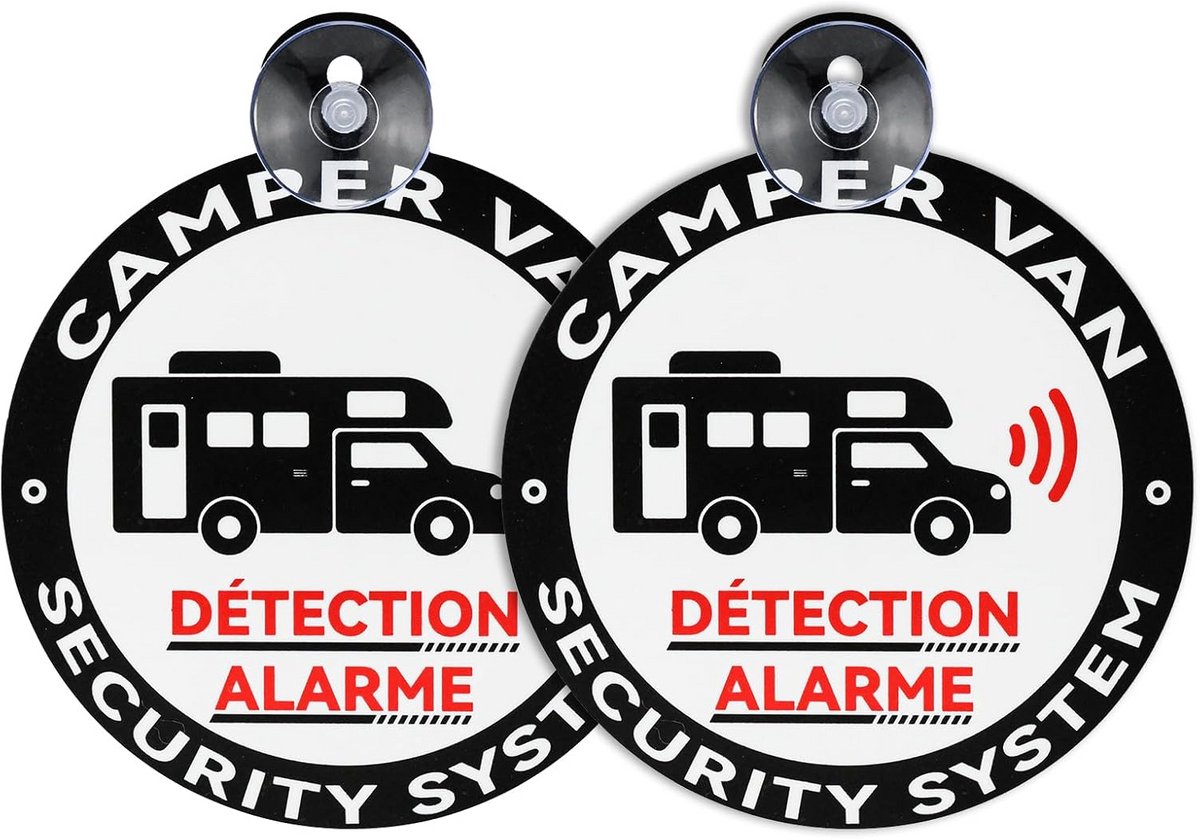 Set van 2 Camper Alarmstickers met Zuignap - 15 cm - Waarschuwingssticker voor Binnen