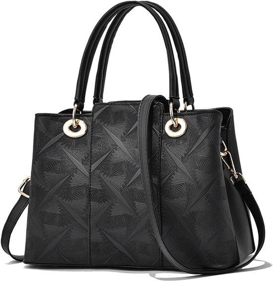 Elegante Dames Handtas Zwart Pu Leer Middelgroot Schoudertas Met 