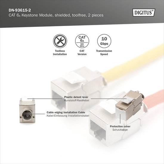 2x Afgeschermde Cat-6A Keystone Modules - Gereedschapsloze Installatie ...