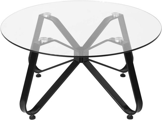 Ronde Salontafel van Gehard Glas met Zwarte Metalen Basis | bol