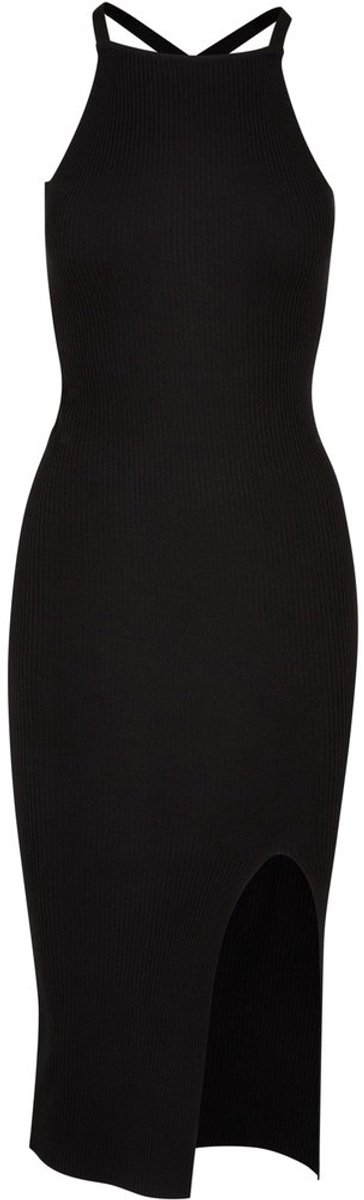 Urban Classics Midi Rib Knit Crossed Back Lange jurk L Zwart