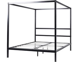 Modern Hemelbed Zwart Metaal 140x200 cm met Houten Lattenbodem