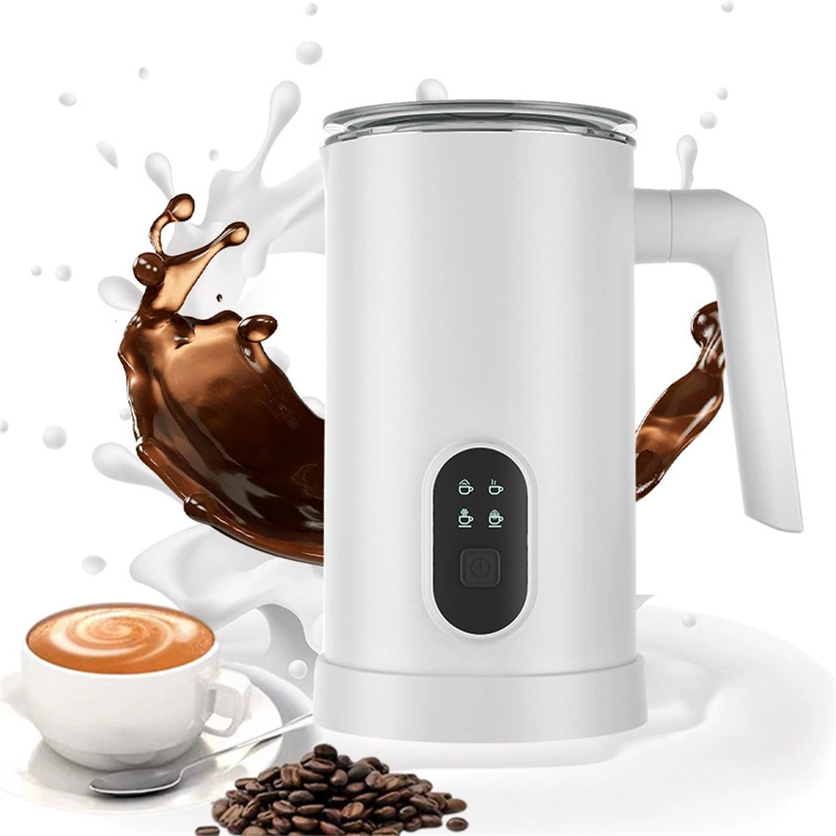 Ynkkvre -4-In-1 Melkschuimer - Wit - Multifunctioneel Apparaat VoorWarm melkschuim, verwarmde melk, koud melkschuim, warme chocolademelk - 1 - Gebruiksklaar Voor Latte, Cappuccino, Matcha