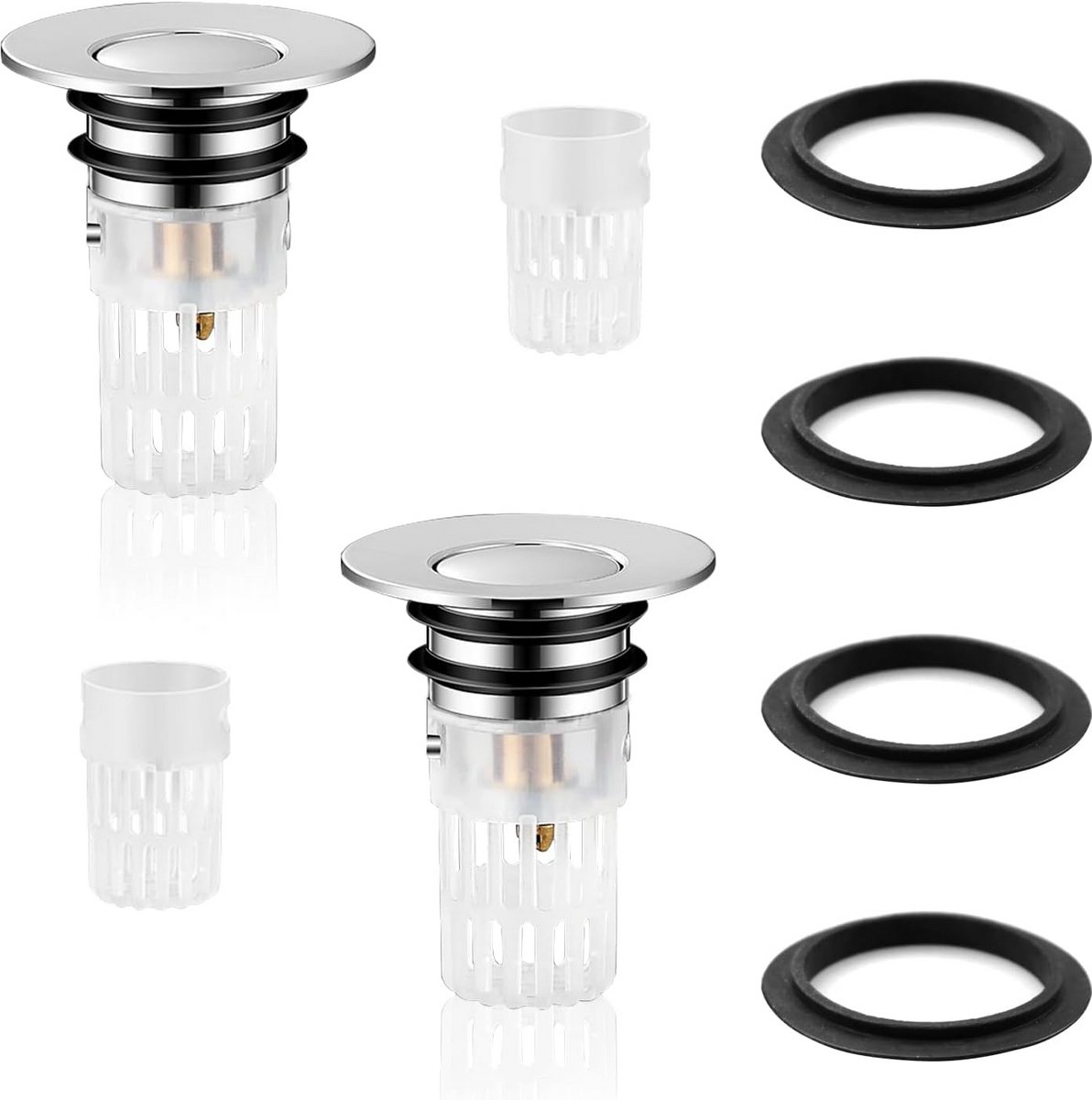 2x Universele Pop-Up Wastafel Stop met Haarvanger voor 34-40 mm Afvoer