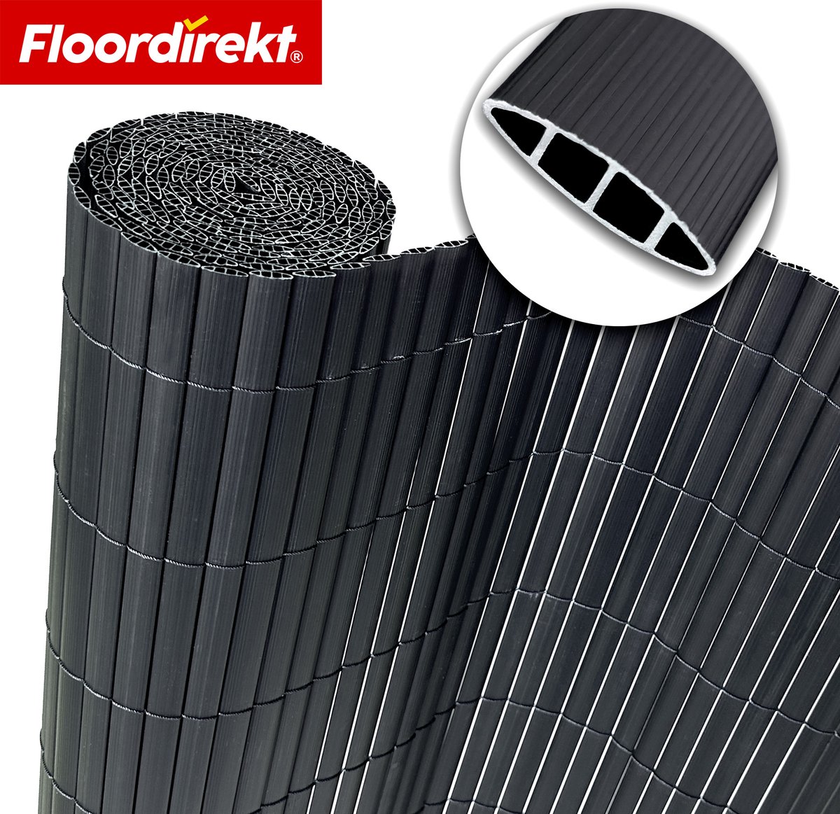FLOORDIREKT PVC-Privacyscherm voor Tuin, Balkon & Terras - Privacyscherm voor buiten - Extra ondoorzichtig - Decoratie voor balkonrelingen - Grijs - 180 x 300 cm