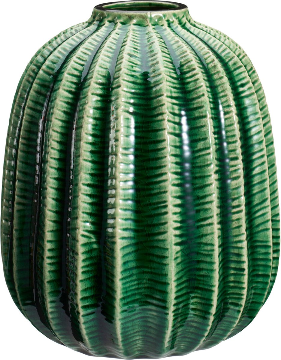 Home & Styling Bloemenvaas cactus - groen - keramiek - D20 x H23 cm - vaas cactus patroon