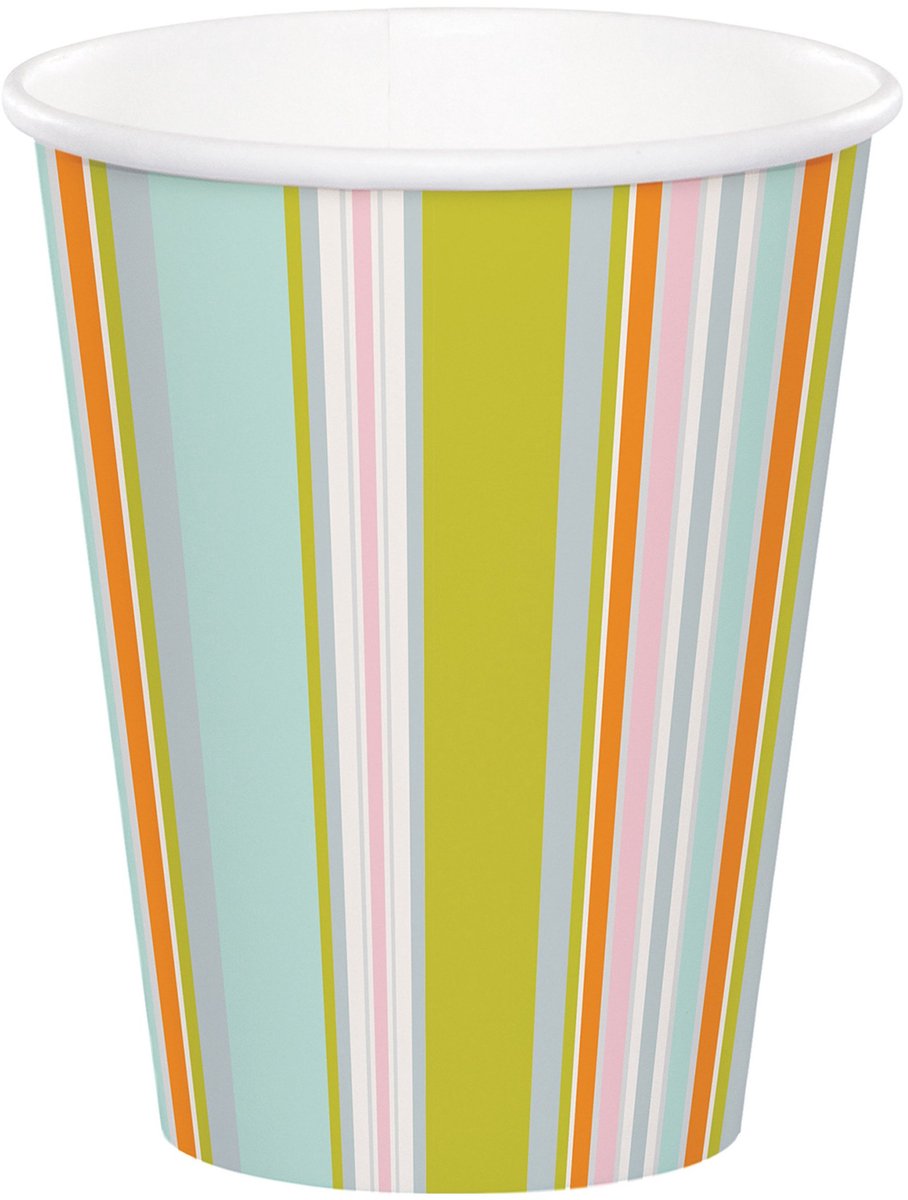 CREATIVE PARTY USA - 8 gestreepte jungle kartonnen bekers veelkleurig 256 ml voor verjaardag