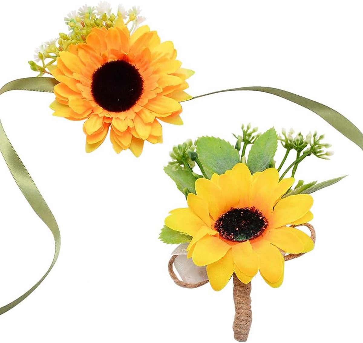 Zonnebloem Pols Corsage en Boutonniere voor Bruiloft - Kunstmatige Bloem Accessoires