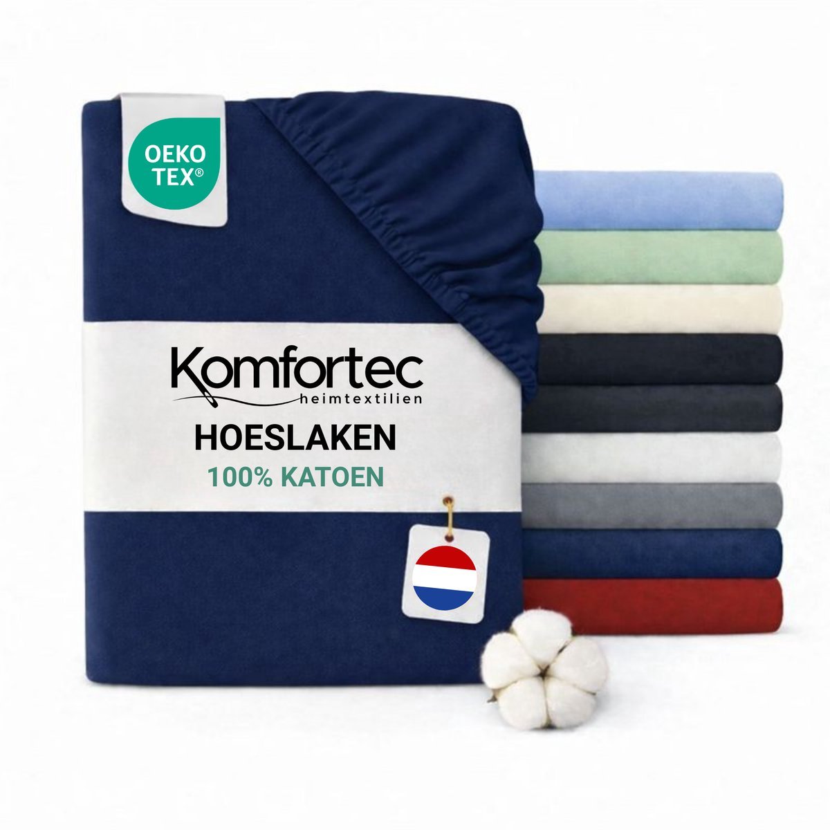 Komfortec Jersey Stretch Hoeslaken 160x200 cm - 23cm Matrasdikte- Rondom Elastiek - 100% Katoen - Blauw