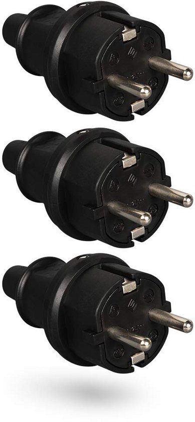 Set van 3 Rubberen Geaarde Stekkers met Knikbescherming - 16A, 250V