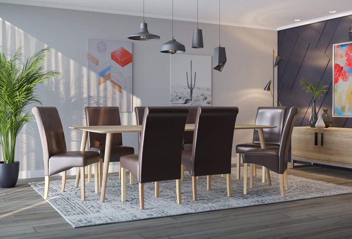 Set van 2 Eetkamerstoelen PU-Leer Hoge Rugleuning Massief Houten Poten Bruin