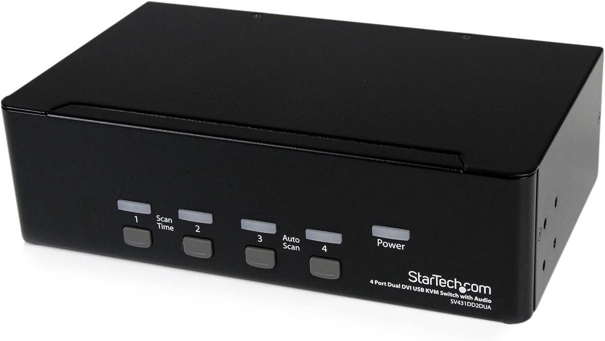 KVM Switch met 4 Poorten voor 2 Dual DVI Monitoren en USB Hub