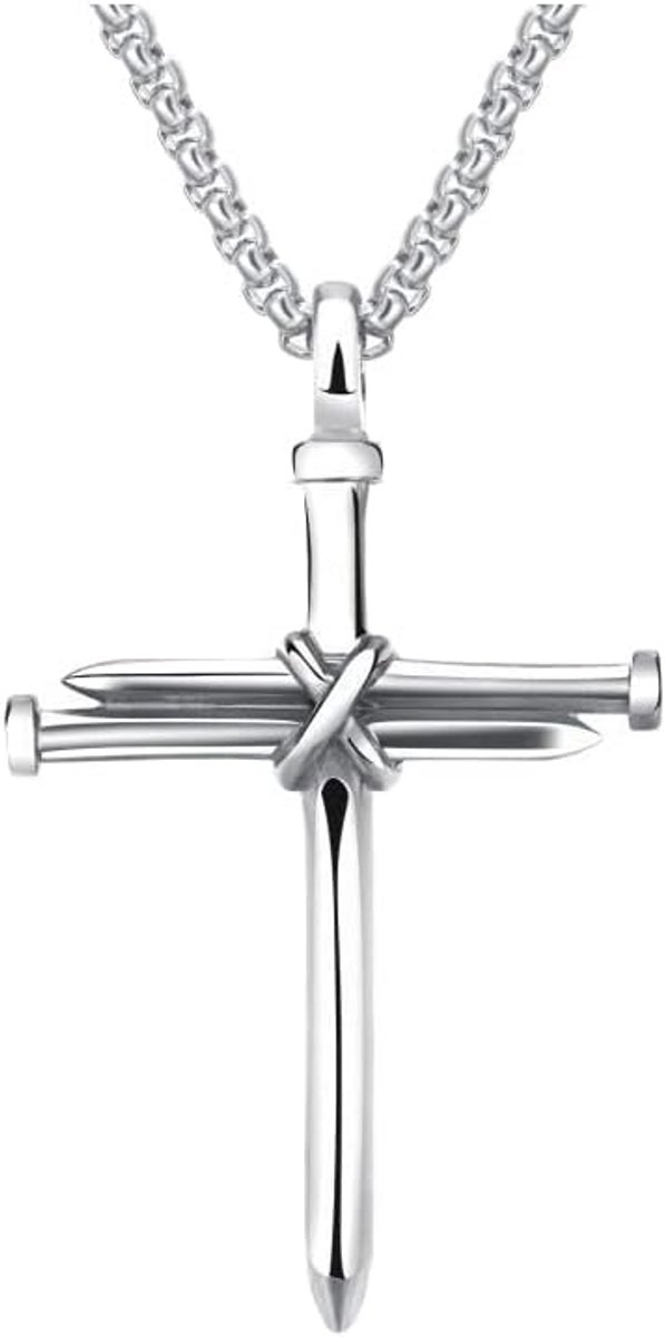 Heren Halsketting met Nagelkruis Hanger in Zwart Roestvrij Staal