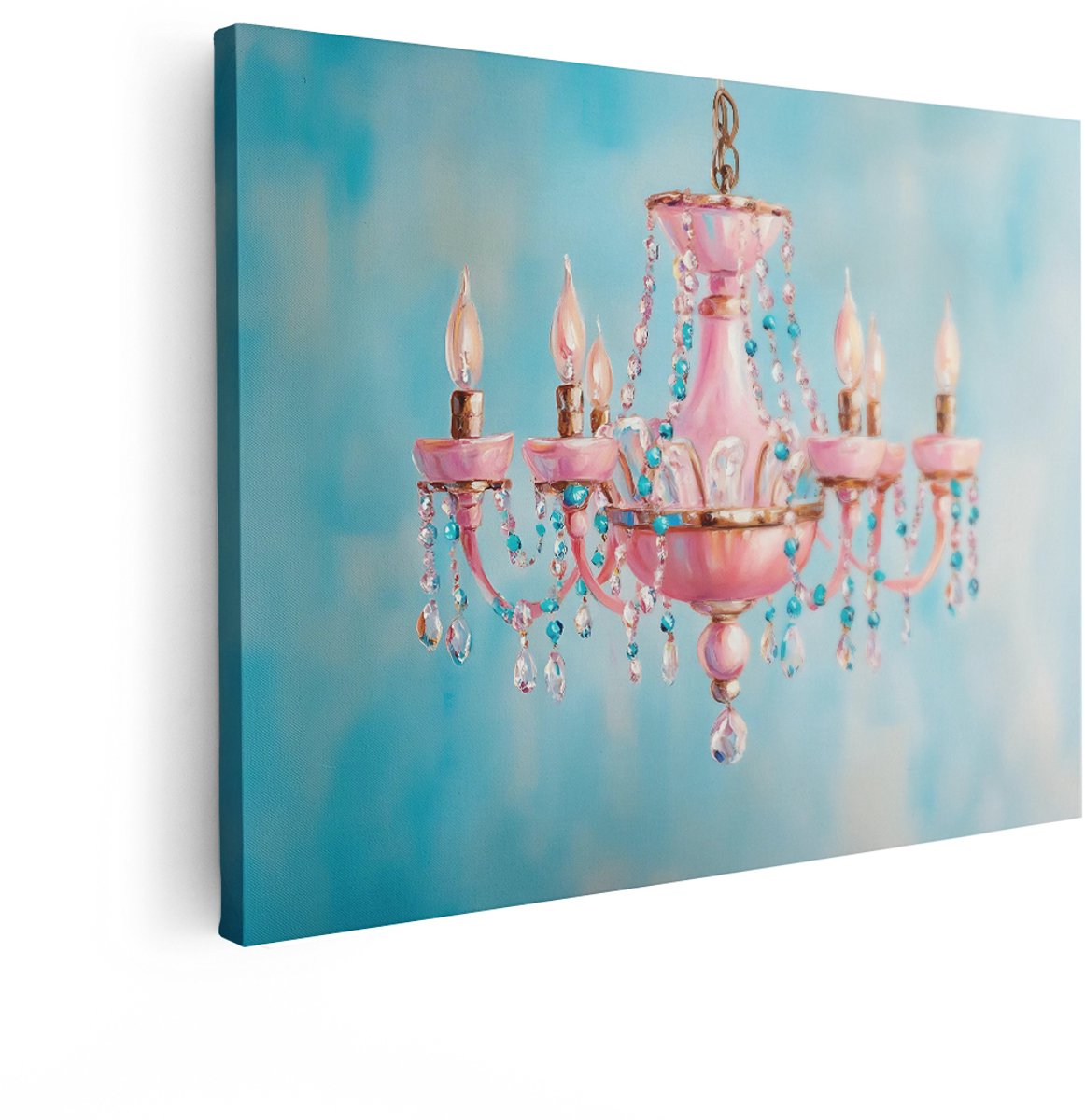 Artaza Canvas Schilderij Kroonluchter - 120x90 cm - Wanddecoratie Roze - Muurdecoratie Mei