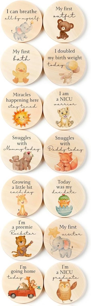 Houten Mijlpaalkaarten voor NICU Baby's - Herdenk Kaartjes Kleine Overwinningen