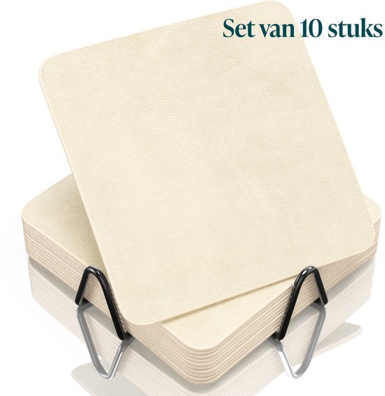 Sous-verres - Cuir PU - 10 Pièces - Blanc Grisâtre