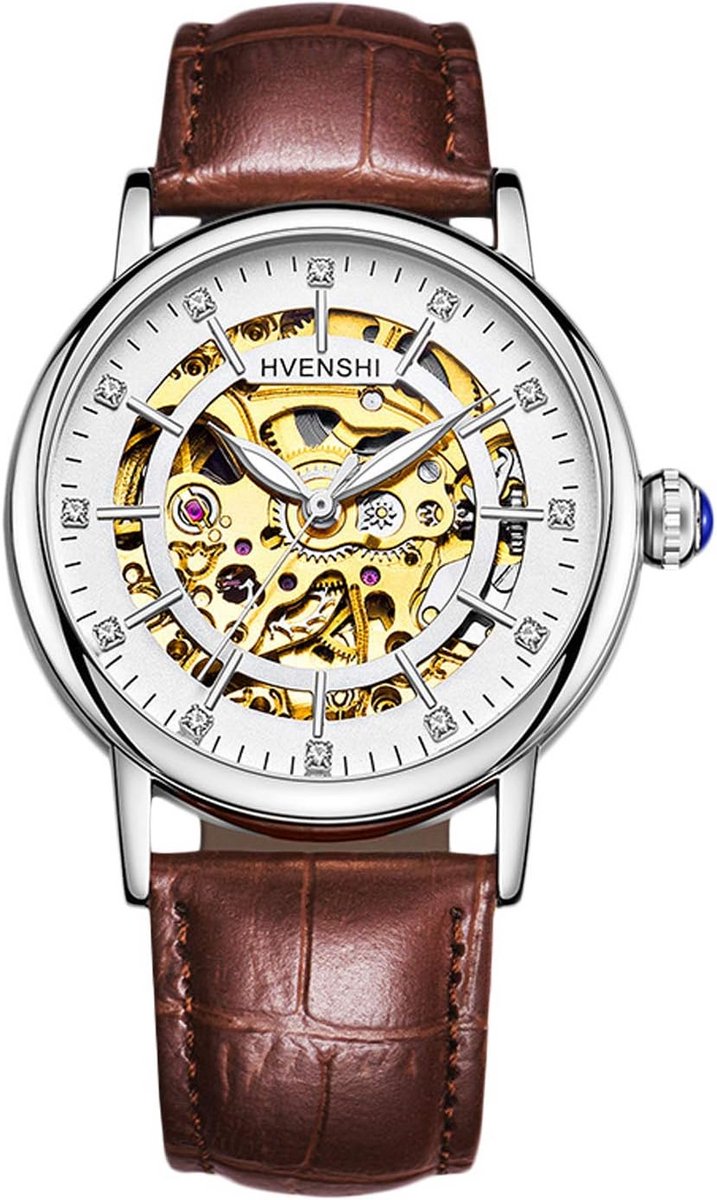 Automatisch Mechanisch Dameshorloge met Lichtgevende Wijzers en Skelet Wijzerplaat