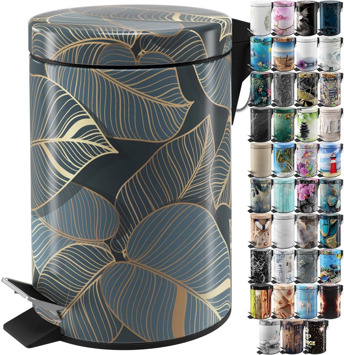Cosmetica Emmer - Prullenbak Badkamer - Afval Opruimen - Soft Close Mechanisme - 3 Liter - Monstera Print
