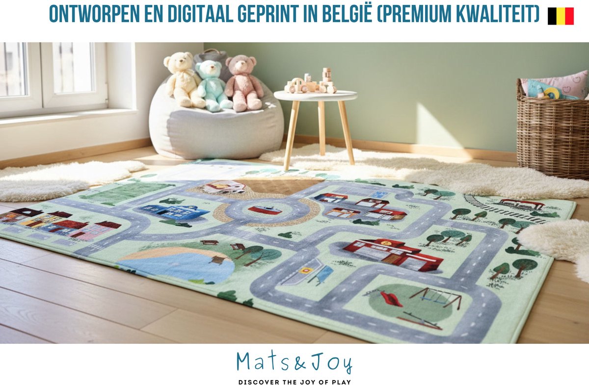 Mats & Joy® Village Auto Speelmat 110x170cm - Fluweelzacht - Anti-slip - Wasbaar - Groot Auto Speeltapijt voor Kinderen - Speelkleed Baby – Autokleed — afbeelding 6