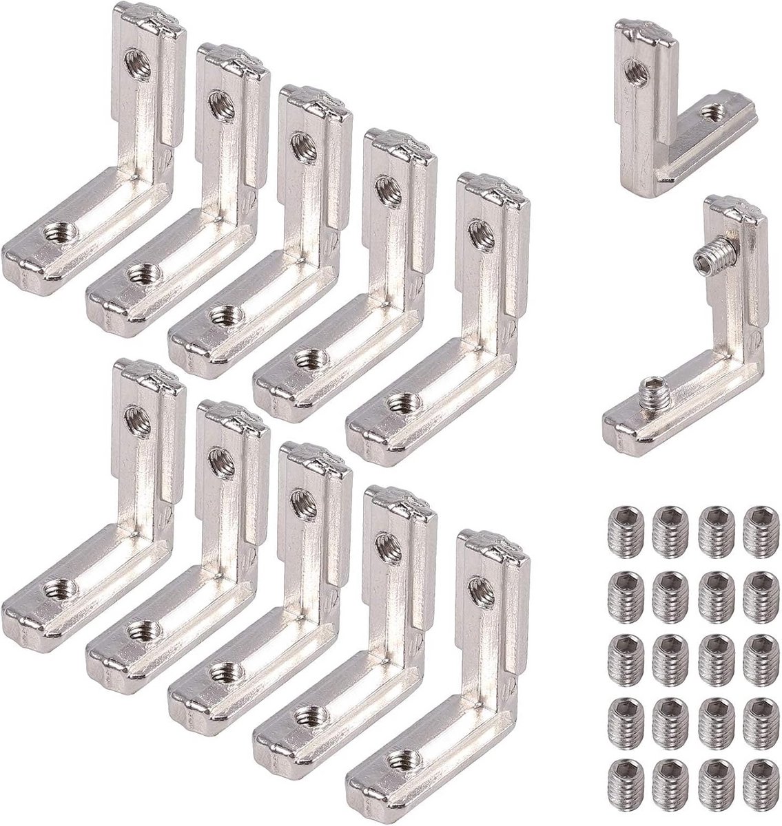 10x Interne Hoekbeugel 90 Graden voor 2020 Aluminium Profiel met 6mm Sleuf - Zink Alloy