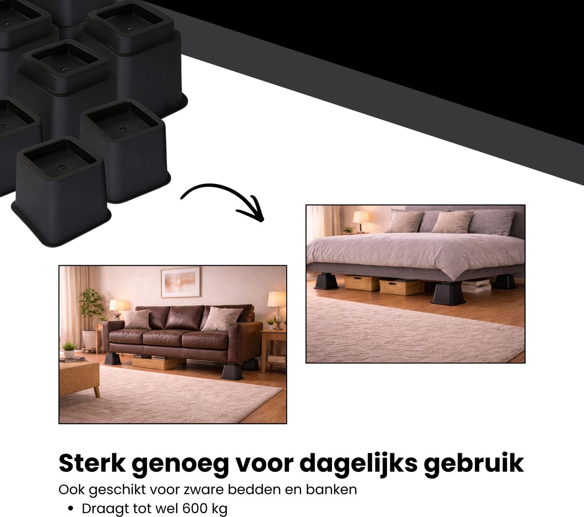 Secucare bed/meubelverhoger H= 13 cm zwart kopen? | Tafelpoten & meubelpoten Secucare bed/meubelverhoger H= 13 cm zwart kopen? | Tafelpoten & meubelpoten