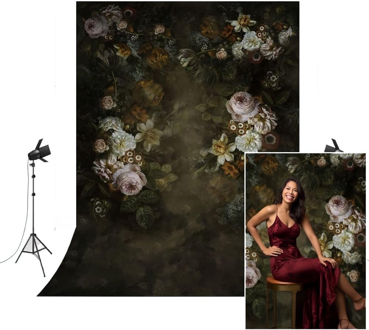 Luxe Vintage Olieverf Fotografie Achtergrond Zwart 1.5x2.2m Opvouwbaar