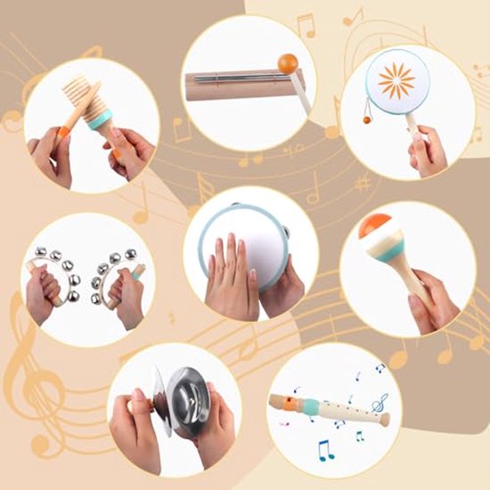 Lehoo Castle Houten Muziekinstrumenten Set - Voor Peuters 1-3 Jaar - Met Xylofoon, Maracas, Tamboerijn - Montessori Speelgoed