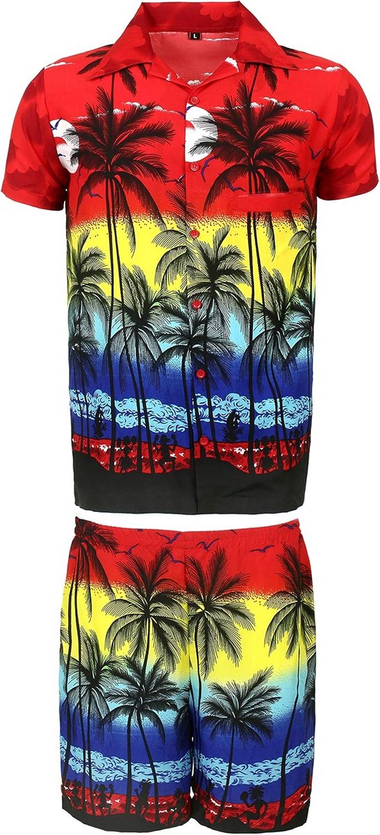 Heren Hawaii Set Korte Broek en Aloha Shirt voor Zomer en Feestjes