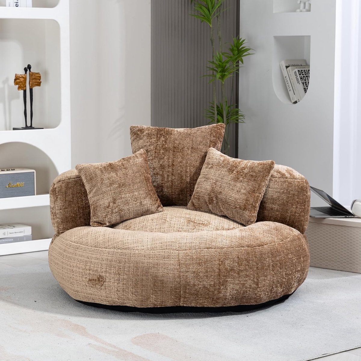 Zitzakstoel met hoge rug 108x108x52 cm – Luxe Single Gaming Lounger, Chenille Lazy Sofa voor Volwassenen en Kinderen, Comfortabele Relaxstoel voor Slaapkamer, Woonkamer, Kantoor – Pauwhome