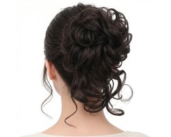 Koffiekleurige haar scrunchie met krullen – synthetische haarstuk knot – elastische haar elastiek bun extension – natuurlijk ogende opsteek haar accessoire voor dames