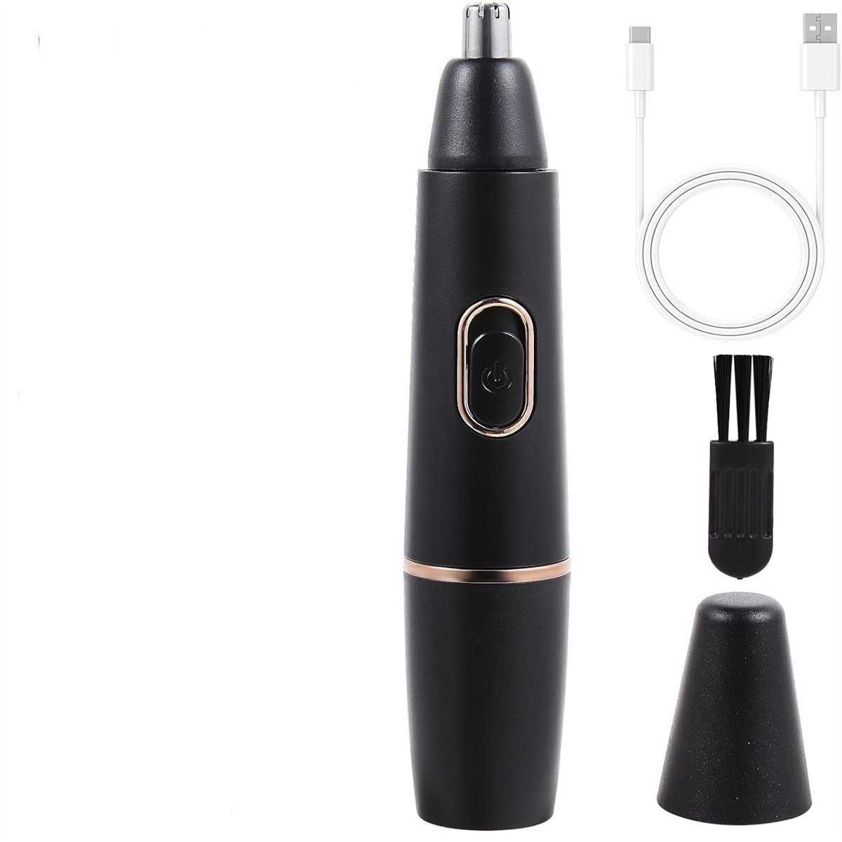Ynkkvre -Oplaadbare Neushaartrimmer USB Type-C – Draadloos, Roestvrij Staal, Fluisterstil – Voor Neus, Oren, Wenkbrauwen en Baard – Waterbestendig en Eenvoudig te Reinigen – Luxe Zwart-Gouden Design