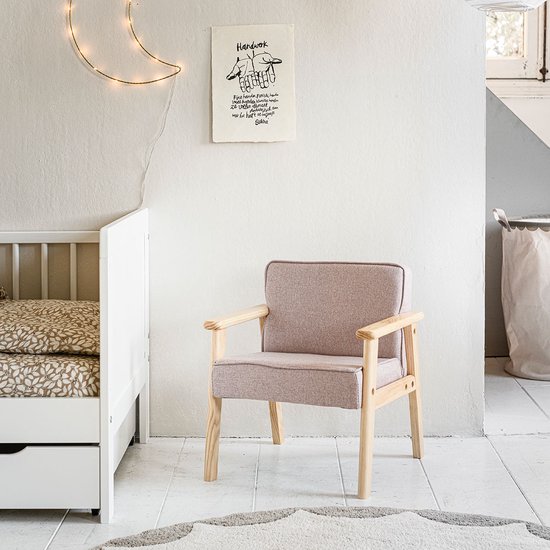 Kinderstoel Hout voor Meisjes - Stijlvol in elke kamer - Creëer een eigen plekje waar je kleine meid comfortabel kan zitten in haar eigen 'grote' stoel - Bekleed met zacht polyester en voorzien van massief houten leuningen - Roze - Retro Collectie van Merkloos — afbeelding 5