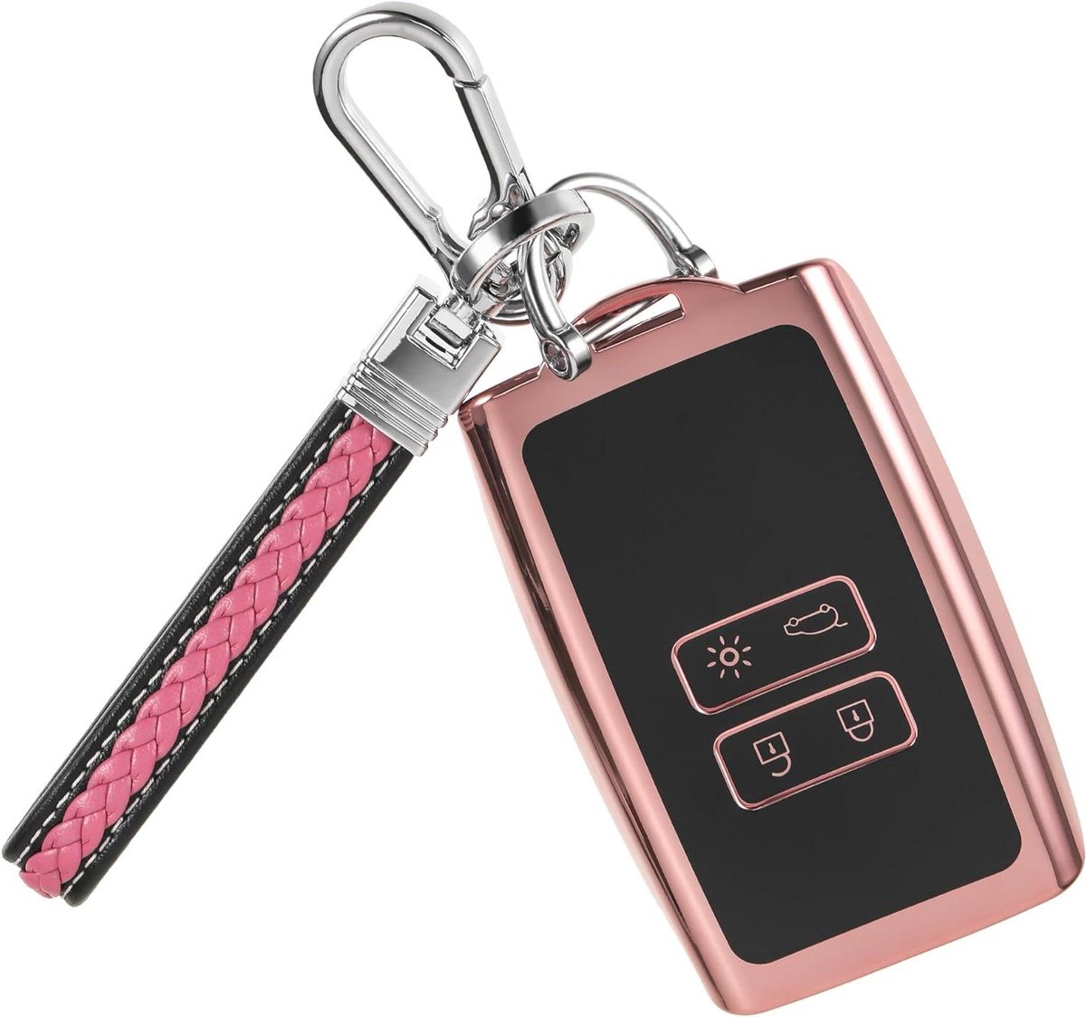 Autosleutelhoes voor Renault - Roze - Beschermhoes met sleutelhanger - Compatibel met diverse modellen - 4 toetsen - Sleutelcover
