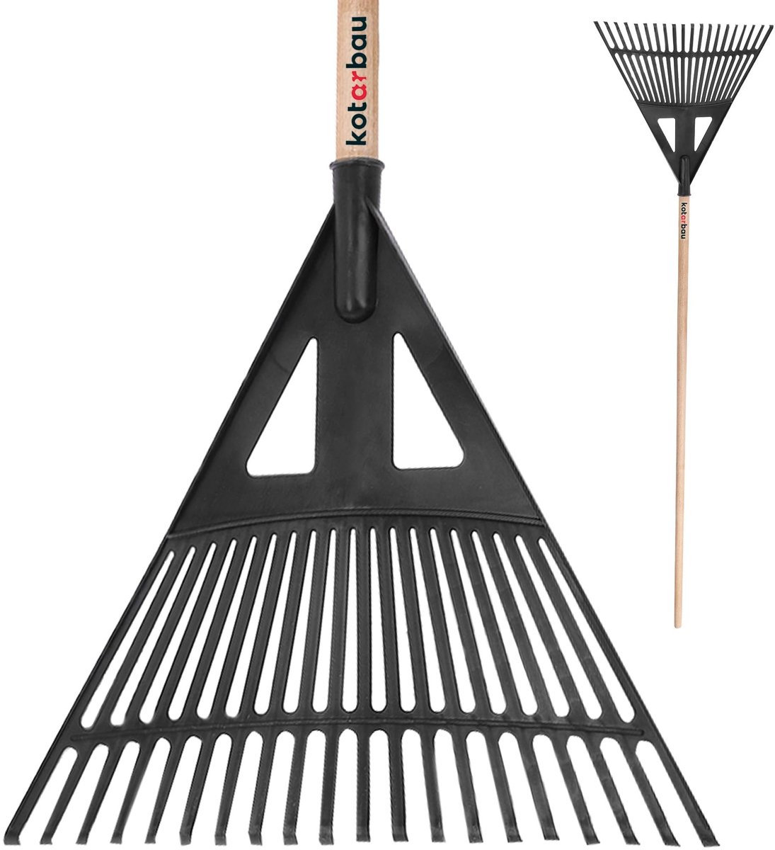 KOTARBAU® Bladhark, Tuinhark van Kunststof, 43 cm, Zwart, met Steel, Gazonhark, Waaierbezem, Lichtgewicht Hark, Stevige Hark,