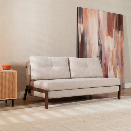 Bronx71® Slaapbank 2 persoons Mikko gerecyclede stof beige - Logeerbed - Vouwbed - Slaapstoel - Zetelbed