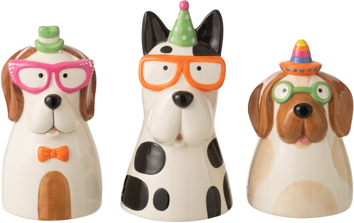 J-Line vaas Hond Bril - keramiek - mix - small - doos van 3 Multi