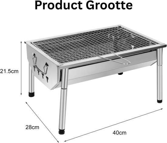 Opvouwbare Houtskoolbarbecue - Draagbare Camping BBQ - Duurzaam en Corrosiebestendig RVS - Grillrooster van 40 × 27 cm - Compact Opvouwbaar Ontwerp - Geen Montage Nodig - Voor Kamperen, Picknicks, Strand en Tuin — afbeelding 4