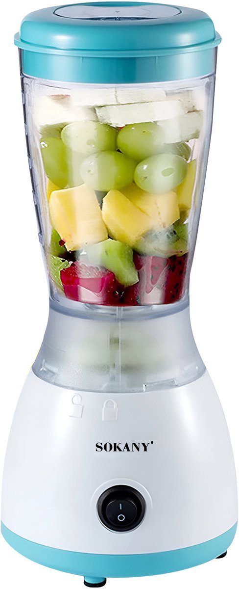 Sokany, Mini-Blender 500ml 300W Multifunctioneel met roestvrijstalen messen, Wit / Blauw
