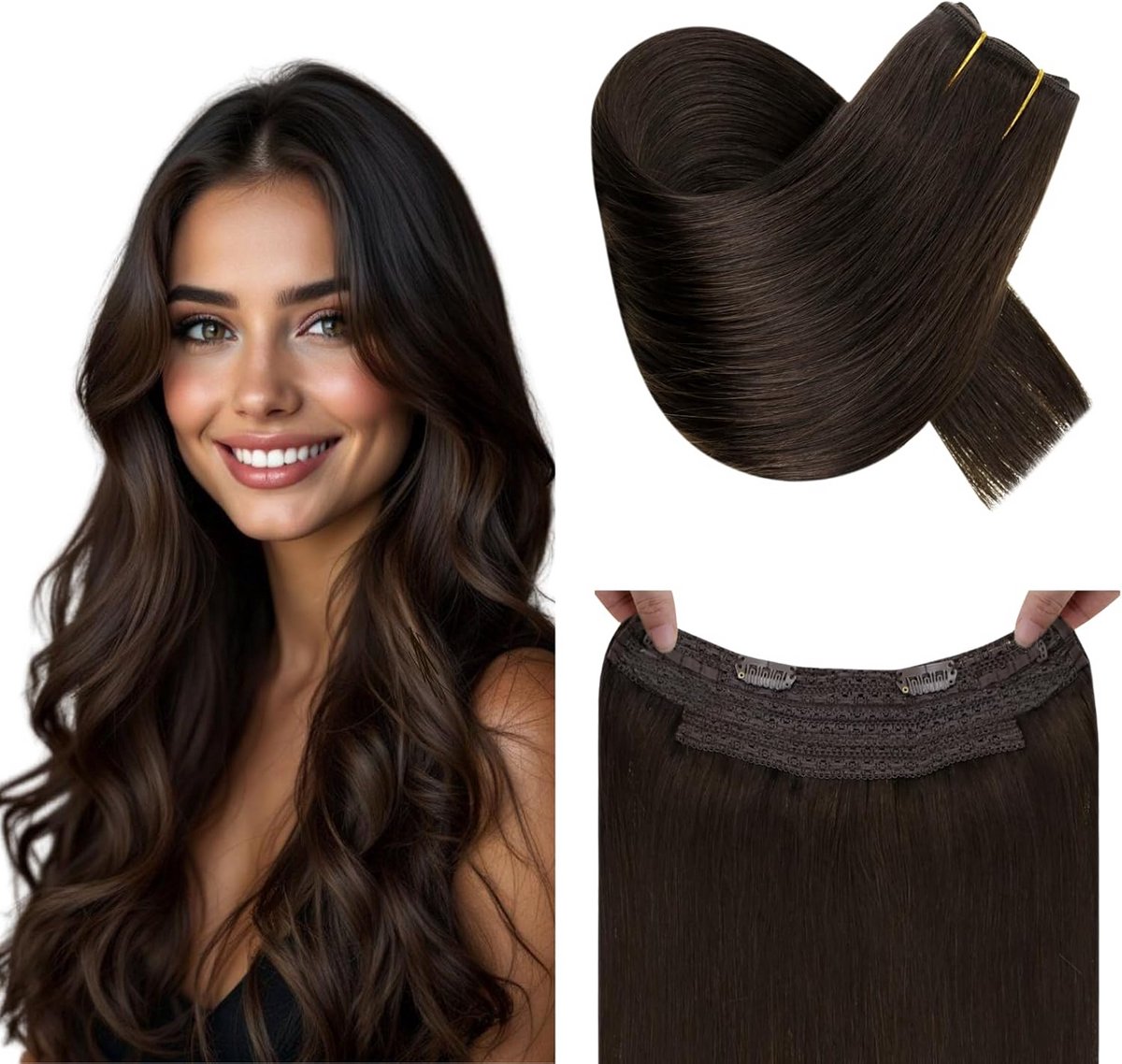 Onzichtbare Draad Haarextensions Donkerbruin 45 cm Echt Haar