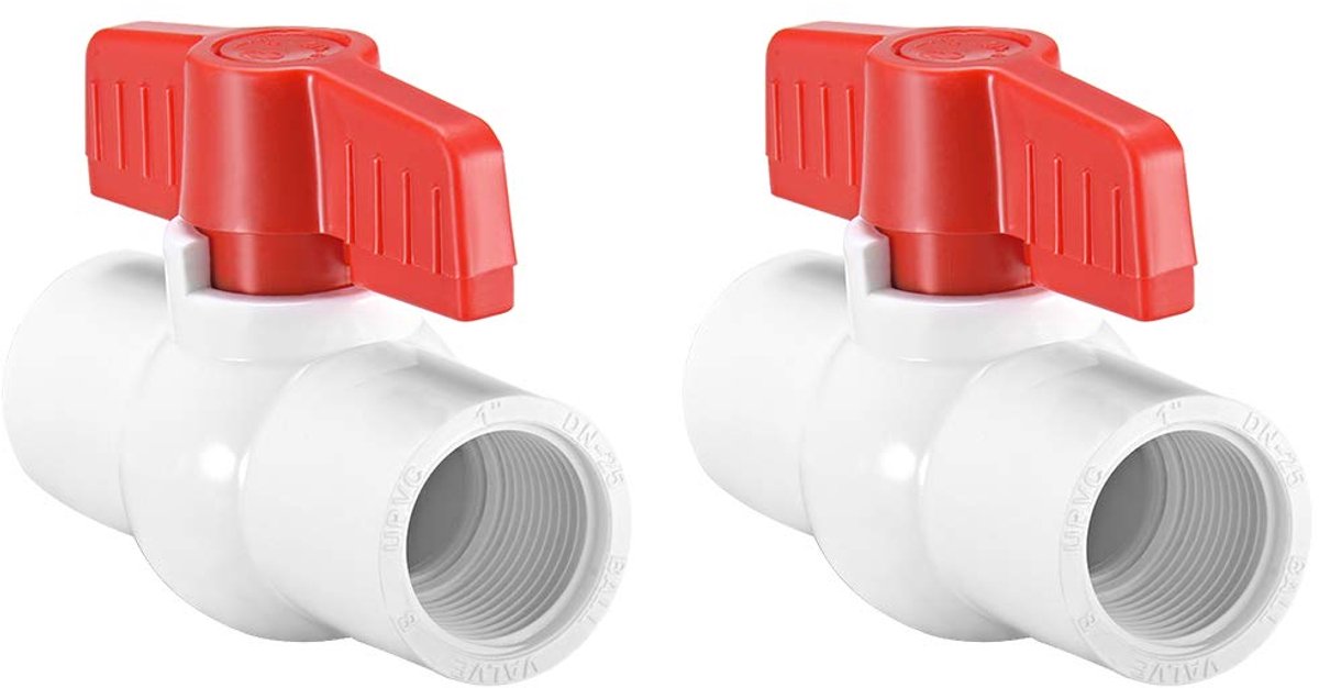 2 stuks PVC kogelkraan waterpijp schroefdraaduiteinden 1" binnendiameter rood wit