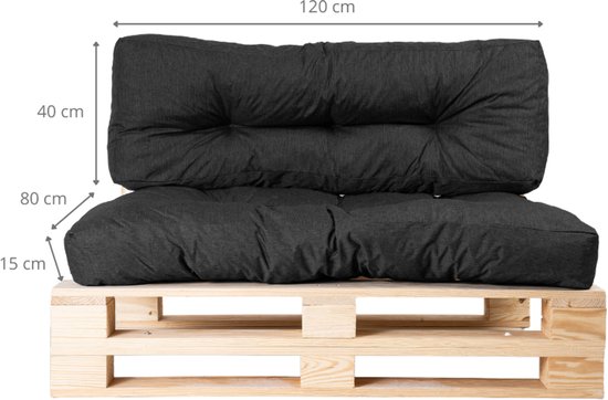 Bananair - Palletkussens Set - Coussins de jardin pour banc palette - 1x Coussin d'assise 120x80x15 cm & 1x Coussin de dossier 120x40x15 cm - Zwart