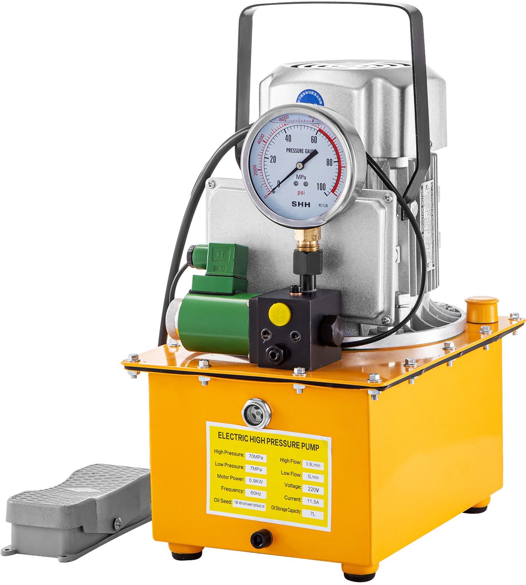 VEVOR Elektrische Hydraulische Pomp, 10152 Psi Hydraulische Elektrische Pomp, 750 W 220 V 7 L Hydraulisch Aangedreven Pomp, 7-70mpa enkelwerkend Magneetventiel Hydraulische Power Pack Cilinder