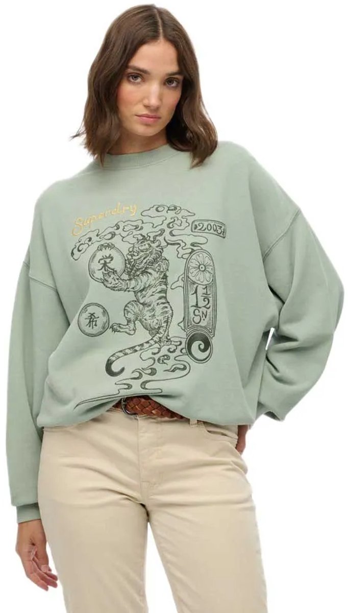 Superdry Tokyo Narrative Oversized Sweatshirt Dames Truien Groen