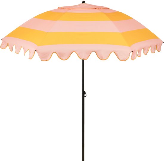 Mica Decorations Kantelbare Parasol met Streepprint - Stokparasol 238 x Ø195 cm - Tuin of Balkonparasol - Polyester, Staal - Roze, Oranje