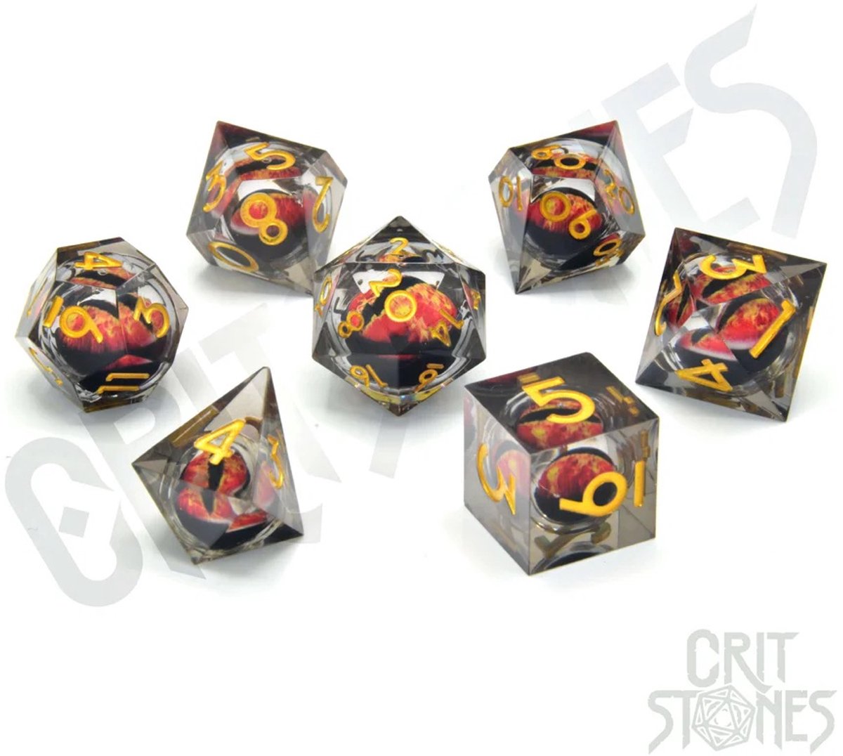 Crit Stones: Fire Dragon's Gaze Floating Eye RPG Dice Set
