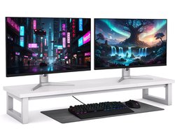 Hervita Monitor Standaard 2 Schermen Wit - Hoge Kwaliteit - Extra Stabiel - Minimalistisch - Beeldscherm Verhoger - Monitor Verhoger 2 Schermen - 98 X 26 CM