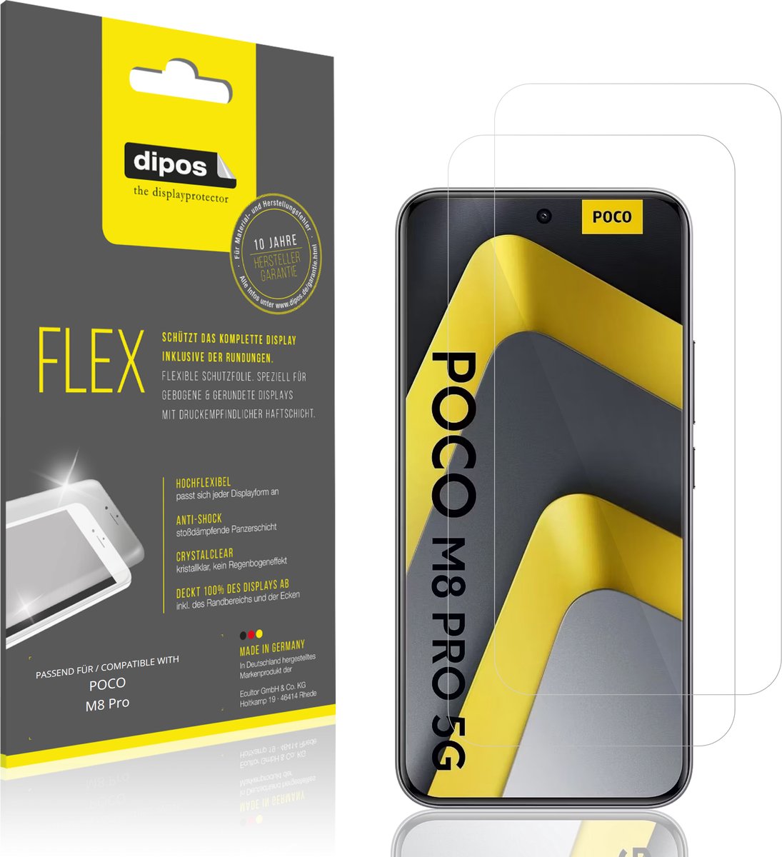 dipos – 2x Beschermfolie geschikt voor POCO M8 Pro | 3D Full Cover Screenprotector | 100% Passend
