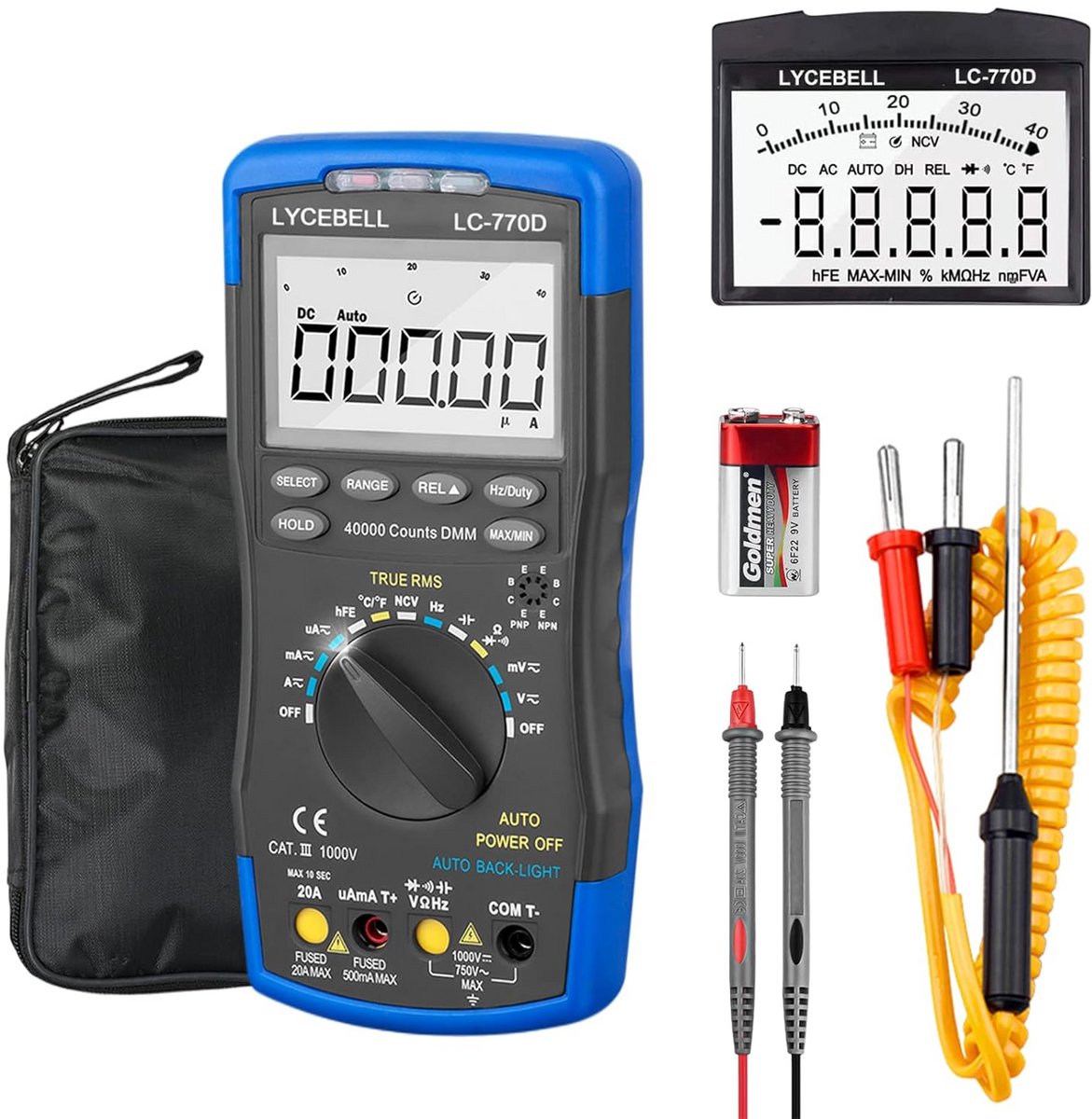 Professionele Digitale Multimeter True RMS 40000 Counts - AC/DC Spanning Stroom Weerstand Capaciteit Frequentie Temperatuur NCV Detector Automatisch Bereik