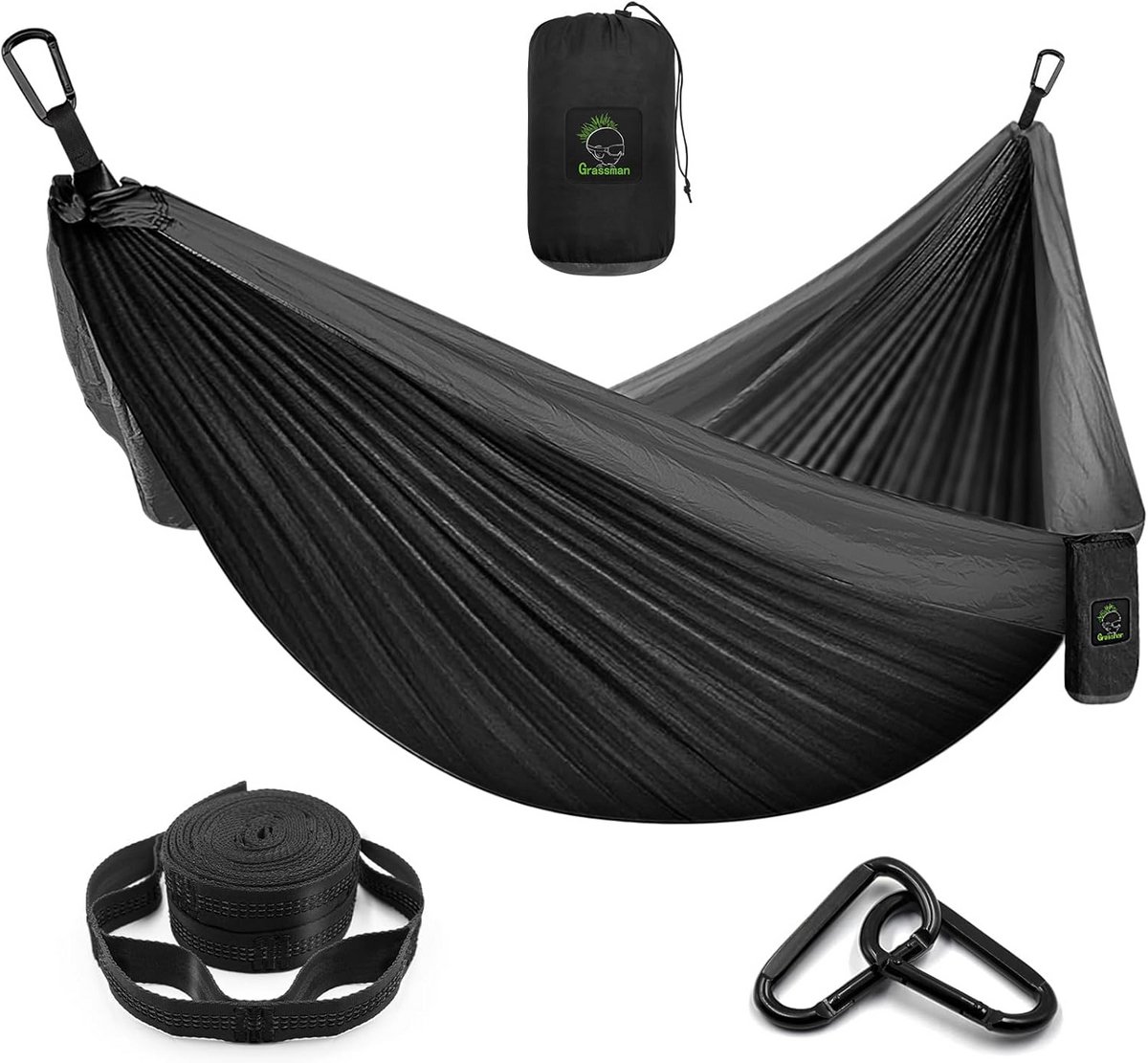 Lichtgewicht Hangmat 210T Parachute Nylon Draagtas 500 lbs 108 inch 118 inch 55 inch 79 inch 9.8 inch 5 inch 10.6 inch Blauw Grijs Zwart